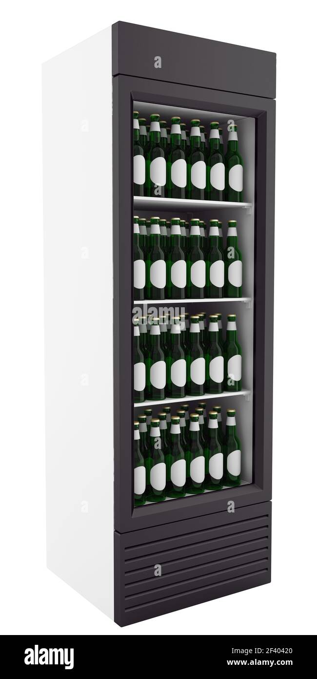 market fridge with beer isolated on white background. 3d illustration. market fridge with beer isolated on white background. 3d illustr Stock Photo
