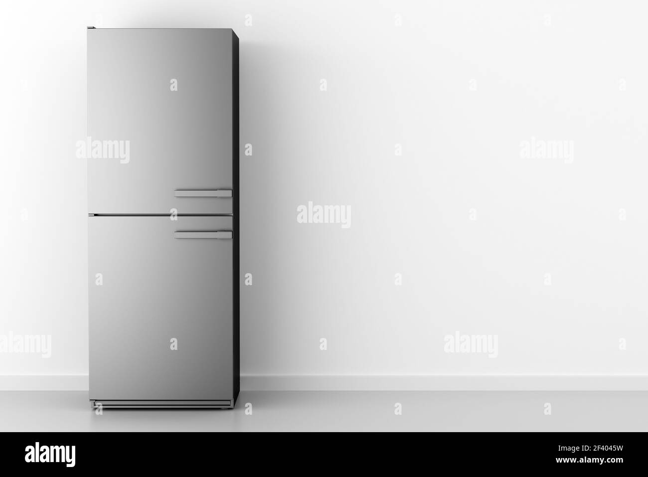 modern fridge in front of white wall. 3d illustration Stock Photo