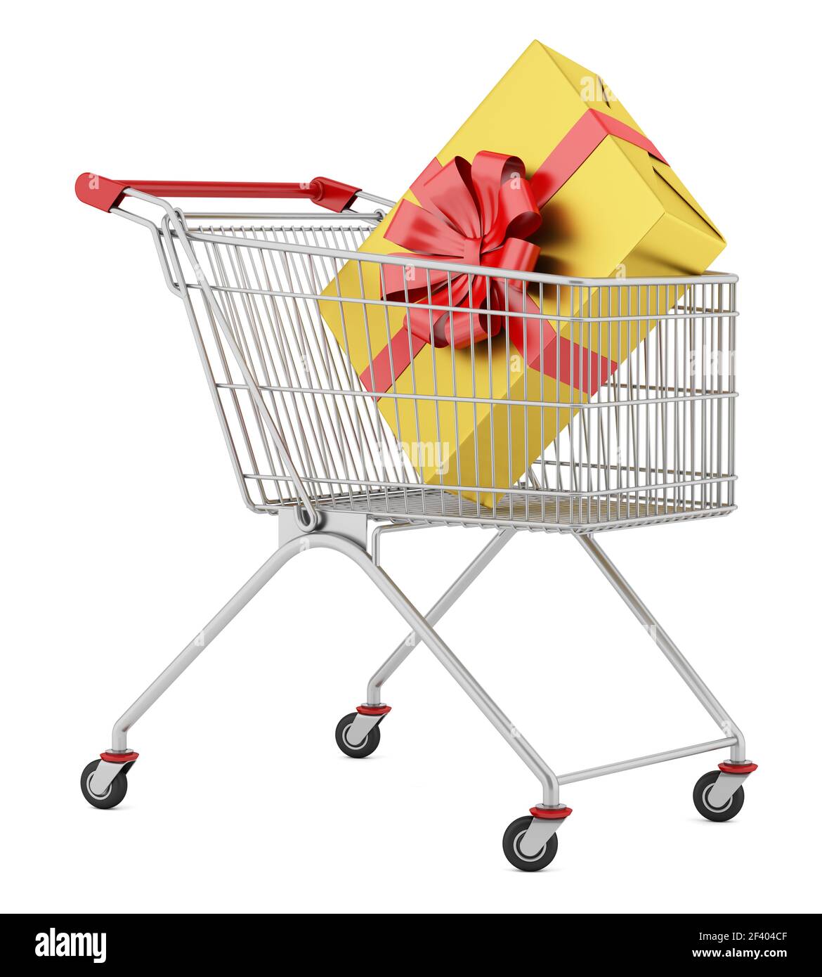 shopping cart with gift box isolated on white background. 3d ...