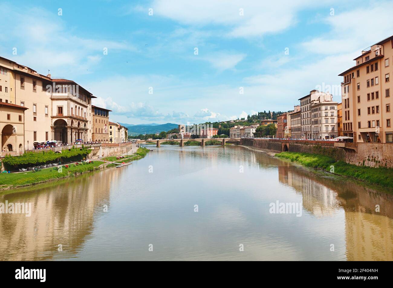 Ponte alle Grazie medieval bridge on Arno river in Florence. Tuscany, Italy. . Ponte alle Grazie medieval bridge on Arno river Stock Photo