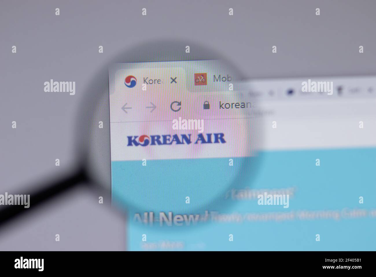 New York, USA - 18 March 2021: Korean Air Lines company logo icon on website, Illustrative Editorial Stock Photo