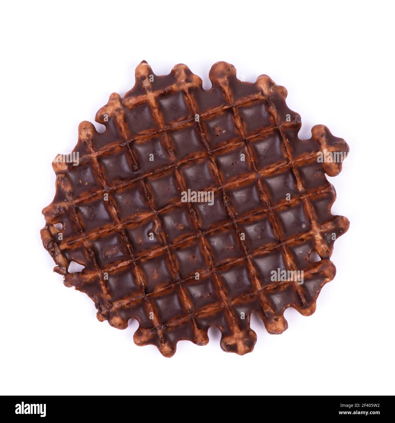 Waffles with chocolate topping isolated on white background Stock Photo