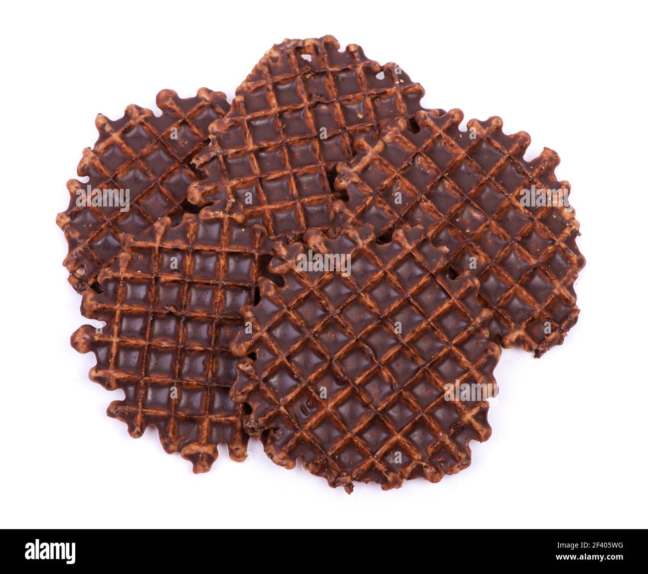 Waffles with chocolate topping isolated on white background Stock Photo