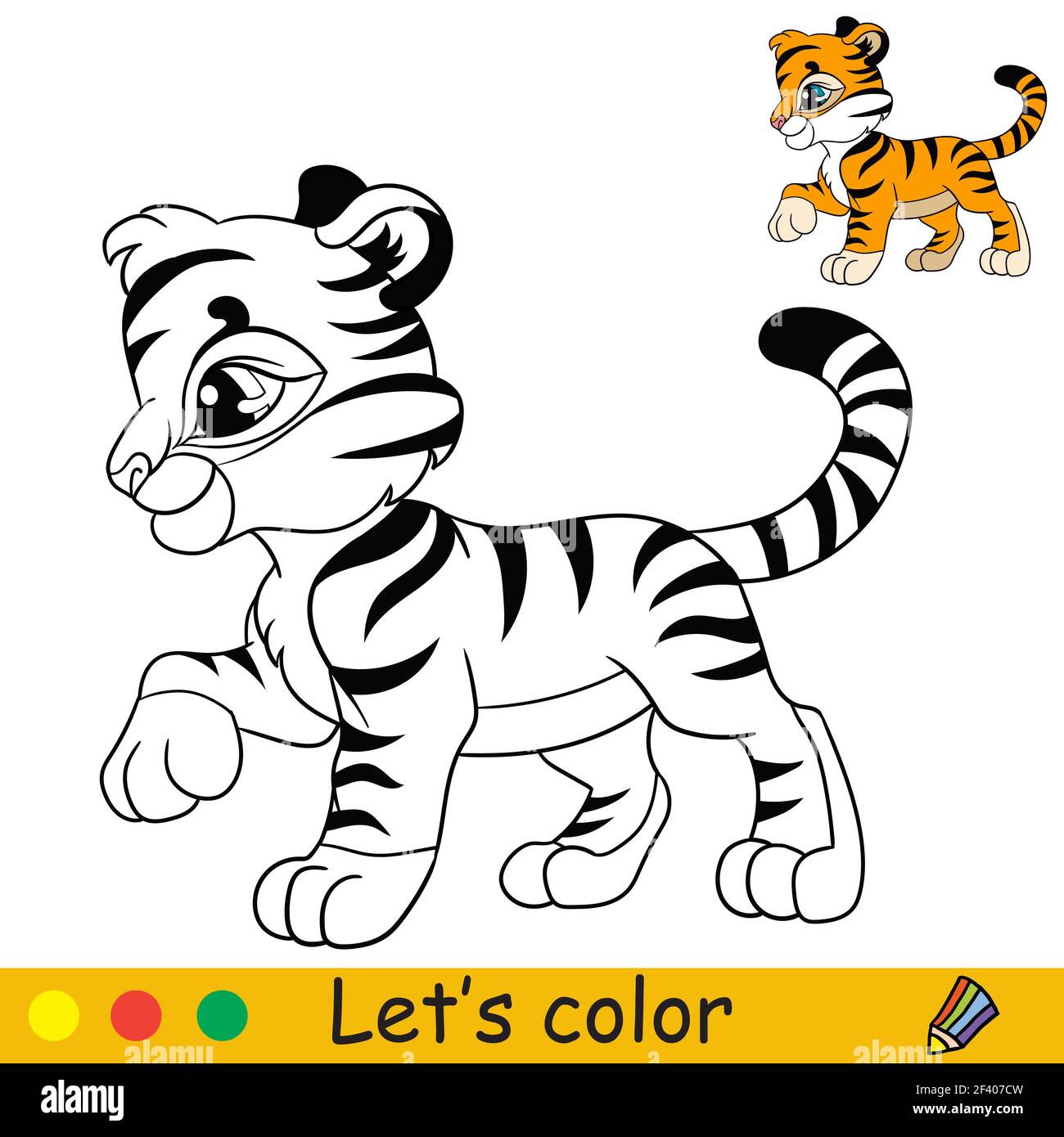 Cute tiger in profile. Cartoon character tiger. Coloring book page ...
