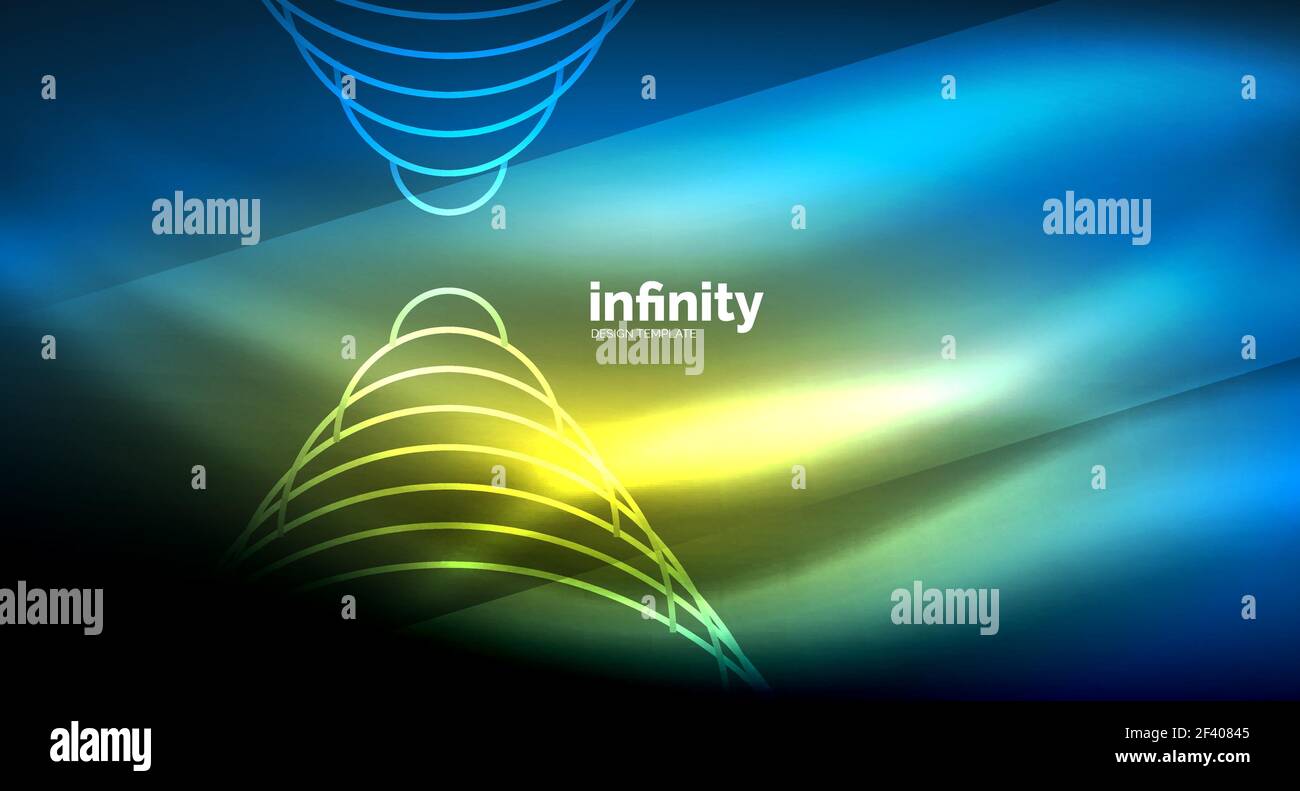 Abstract wave on dark background, shiny glowing neon digital background ...