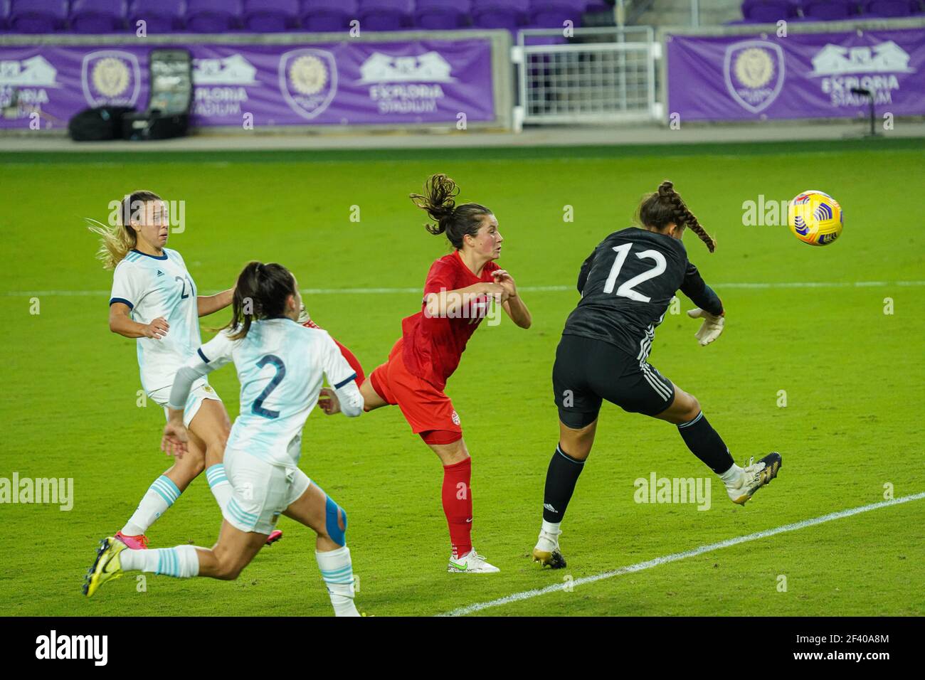Orlando, Florida, USA, February 21, 2021, Argentina face Canada during the SheBelieves Cup at Exploria Stadium  (Photo Credit:  Marty Jean-Louis) Stock Photo