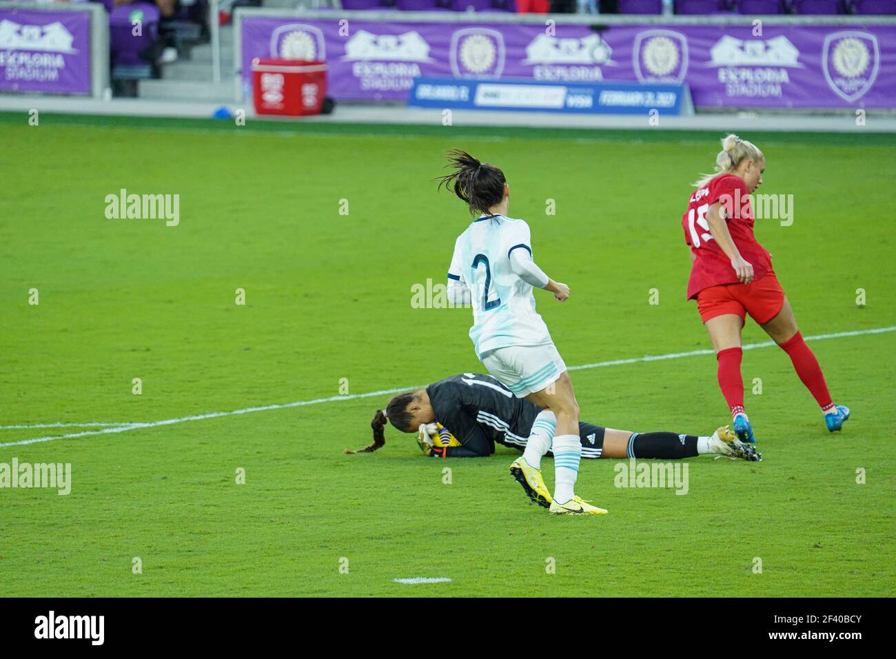 Orlando, Florida, USA, February 21, 2021, Argentina face Canada during the SheBelieves Cup at Exploria Stadium  (Photo Credit:  Marty Jean-Louis) Stock Photo