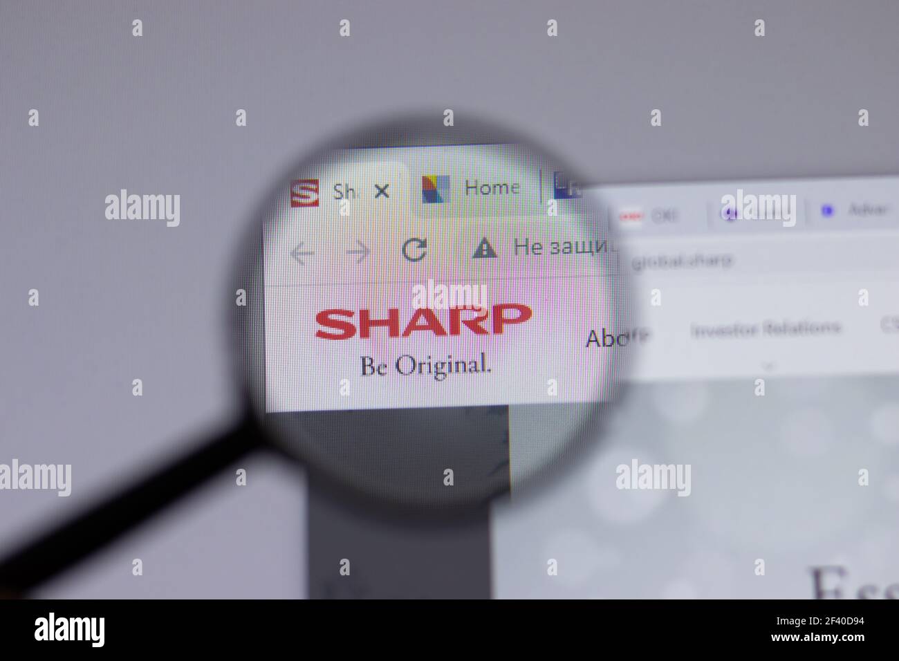 New York, USA - 18 March 2021: Sharp Corporation company logo icon on website, Illustrative Editorial Stock Photo