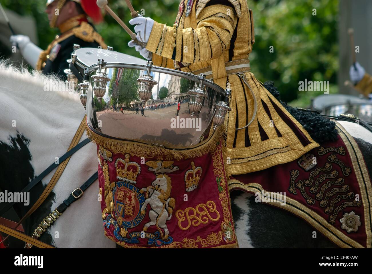 LONDON, UK - JUNE 12, 2010:  Kettle Drummer of the Blues and Royals Household cavalry at Trooping the Colour ceremony Stock Photo