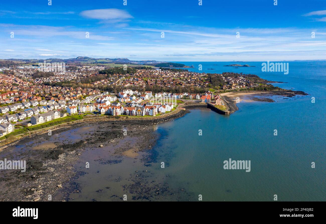 Aerial view of St David's Harbour, Dalgety Bay, Fife, Scotland. Stock Photo