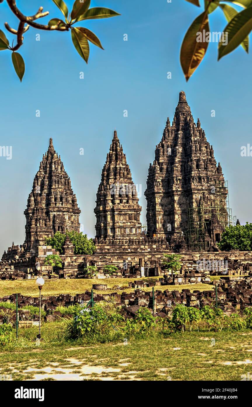 Prambanan hinduist temple compound, Yogyakarta, Central Java, Indonesia. Unesco World Heritage Site. Stock Photo