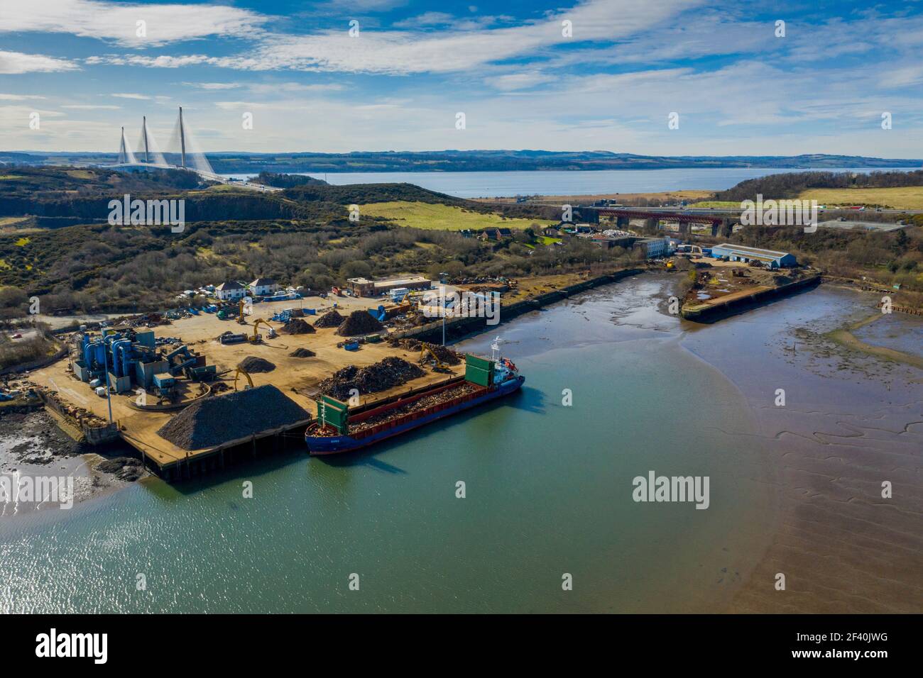 Aerial view of Robertson Metals Recycling yard, Inverkeithing docks, Inverkeithing Fife, Scotland. Stock Photo