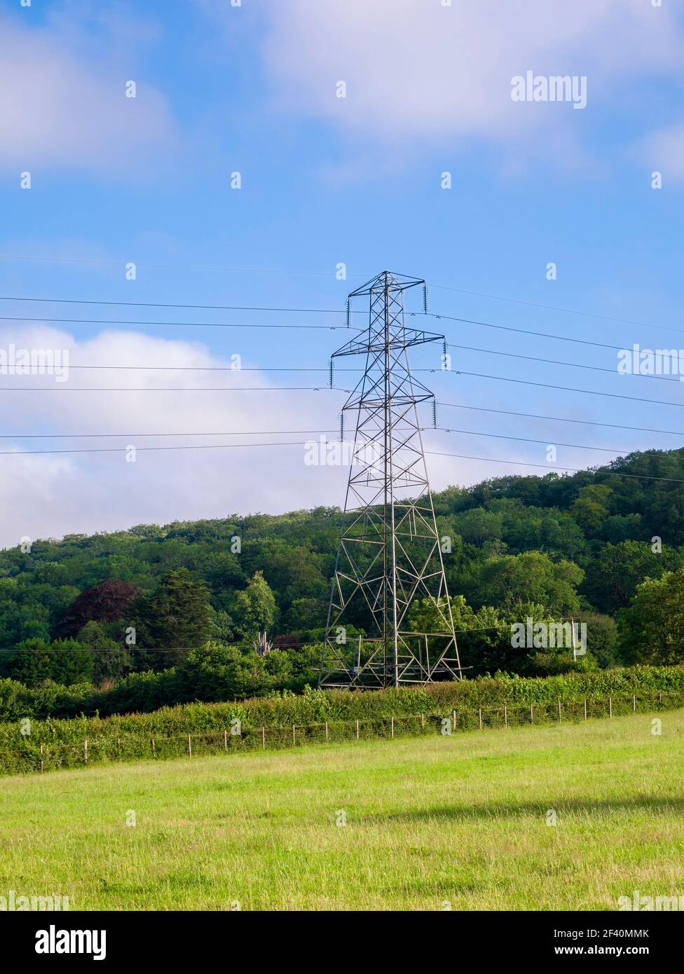 High voltage power transmission pylon in a rural setting in Wrington