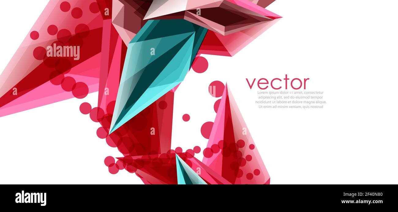 Color glass crystals on white background, geometric abstract