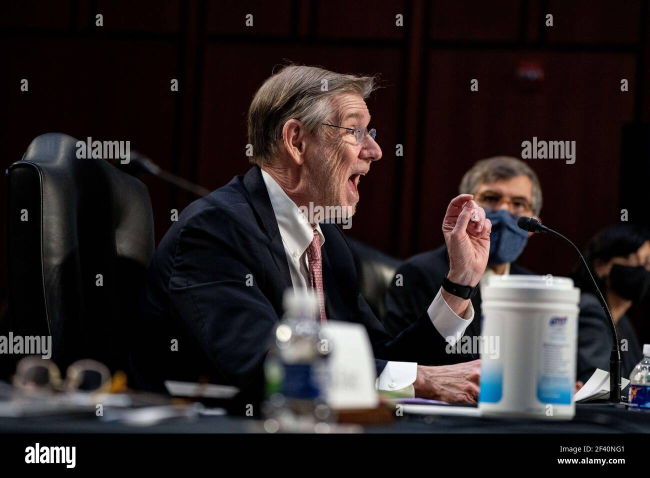 Washington, United States. 18th Mar, 2021. Dr. David Kessler, Chief Science Officer of the White House COVID-19 Response Team speaks during a hearing with the Senate Committee on Health, Education, Labor, and Pensions on the Covid-19 response on Capitol Hill in Washington March 18th, 2021. Pool Photo by Anna Moneymaker/UPI Credit: UPI/Alamy Live News Stock Photo