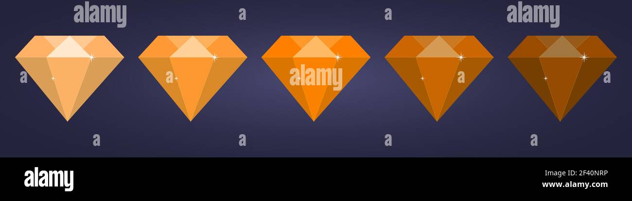 set of orange flat diamond on dark background Stock Vector