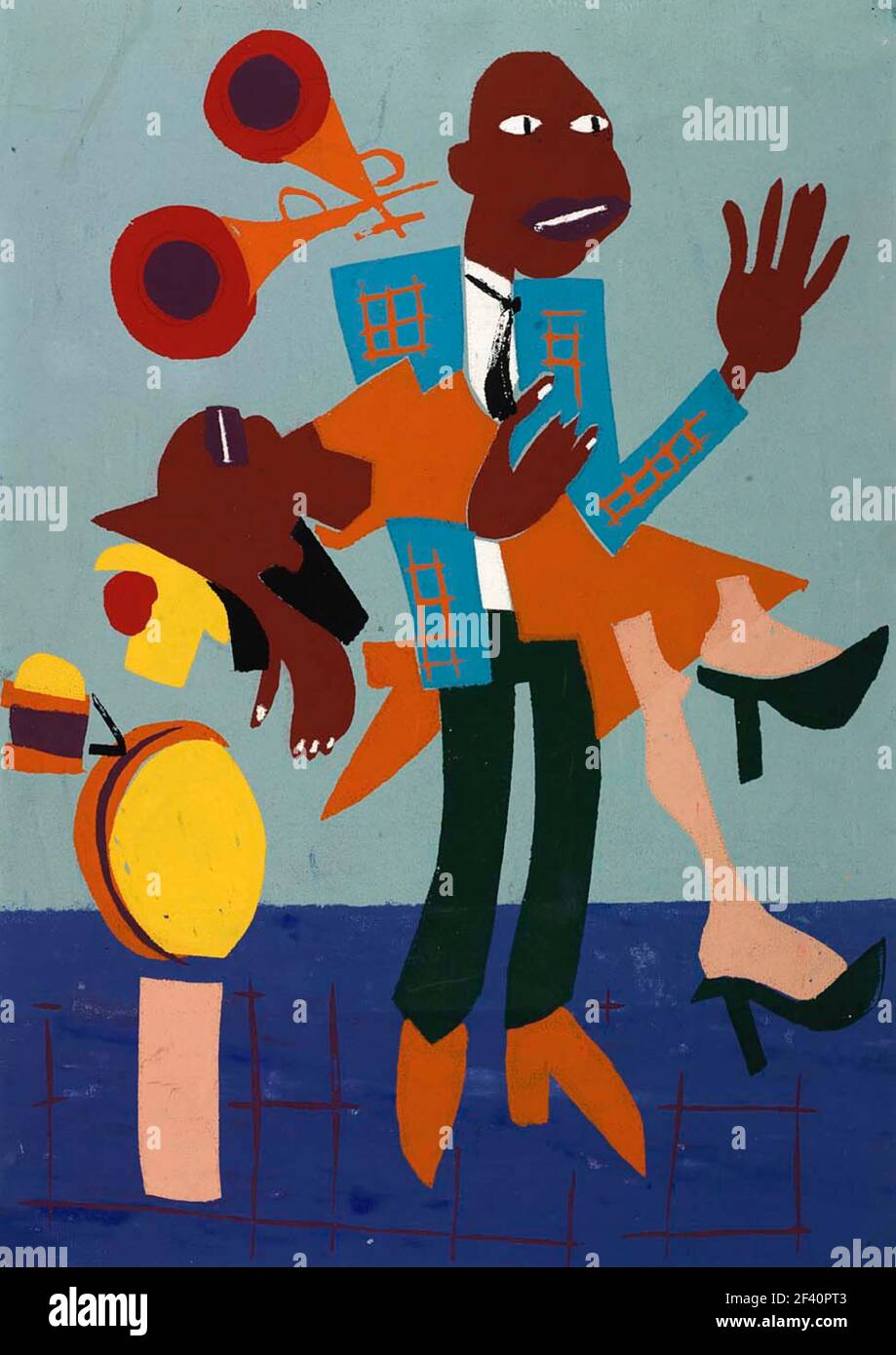William H Johnson artwork entitled Jitterbugs. African American couple dancing the jitterbug. Stock Photo
