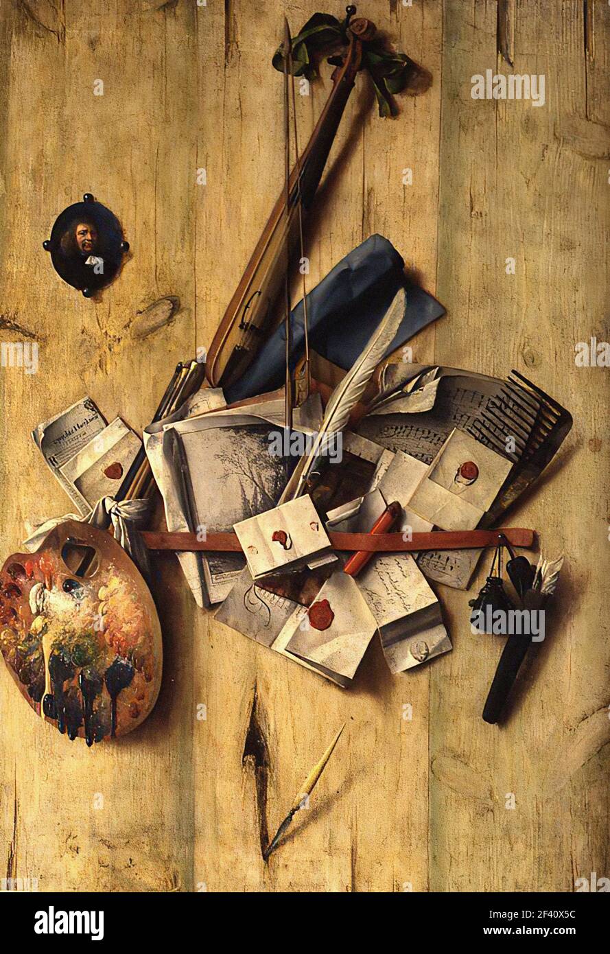 Cornelis Norbertus Gijsbrechts Trompe Oeil with Violin Painter
