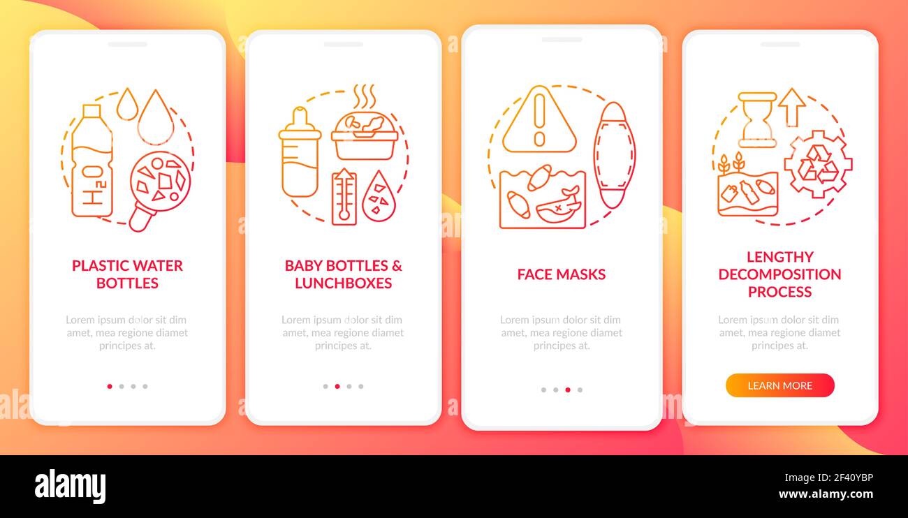 Top environmental challenges onboarding mobile app page screen with concepts Stock Vector