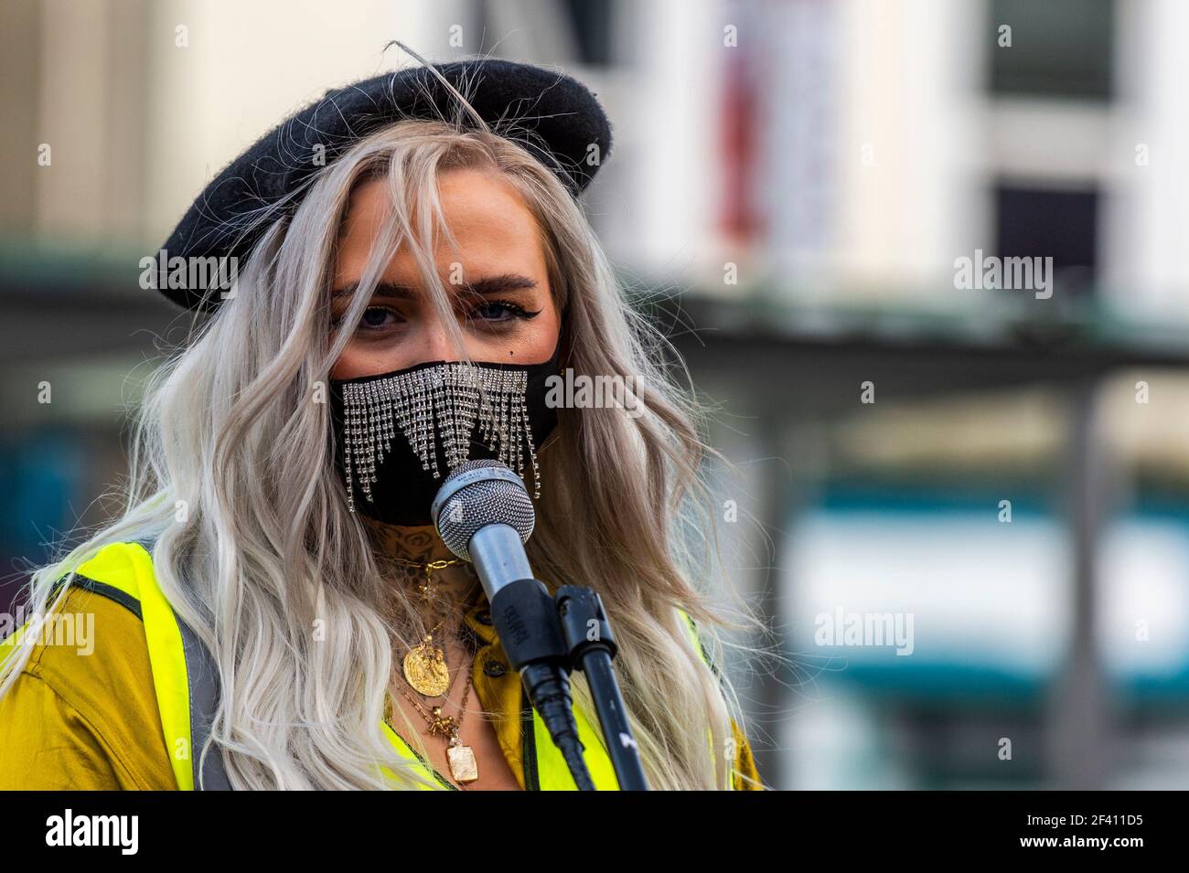 Cork, Ireland. 18th Mar, 2021. Around 150 women and men attended a 'Reclaim the Streets' protest organised by the socialist feminist group, ROSA. The protest was organised after Sarah Everard was kidnapped and murdered in London by a serving Metropolitan Police officer. Credit: AG News/Alamy Live News Stock Photo