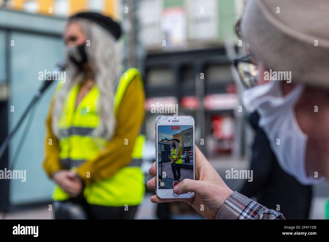 Cork, Ireland. 18th Mar, 2021. Around 150 women and men attended a 'Reclaim the Streets' protest organised by the socialist feminist group, ROSA. The protest was organised after Sarah Everard was kidnapped and murdered in London by a serving Metropolitan Police officer. Credit: AG News/Alamy Live News Stock Photo