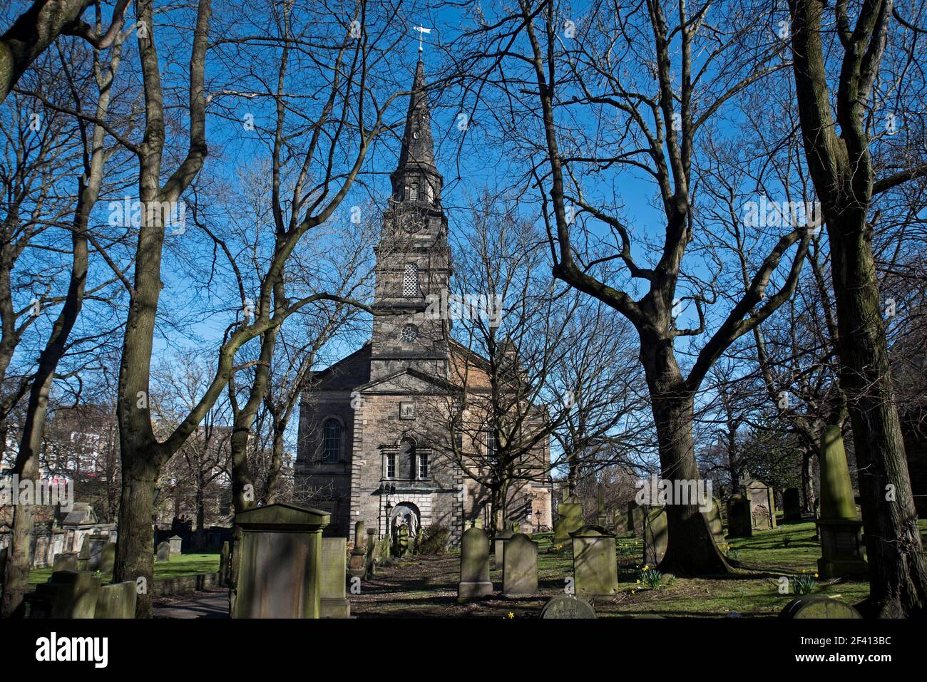 St Cuthbert's Parish Church and churchyard, Edinburgh, Scotland, UK. Stock Photo