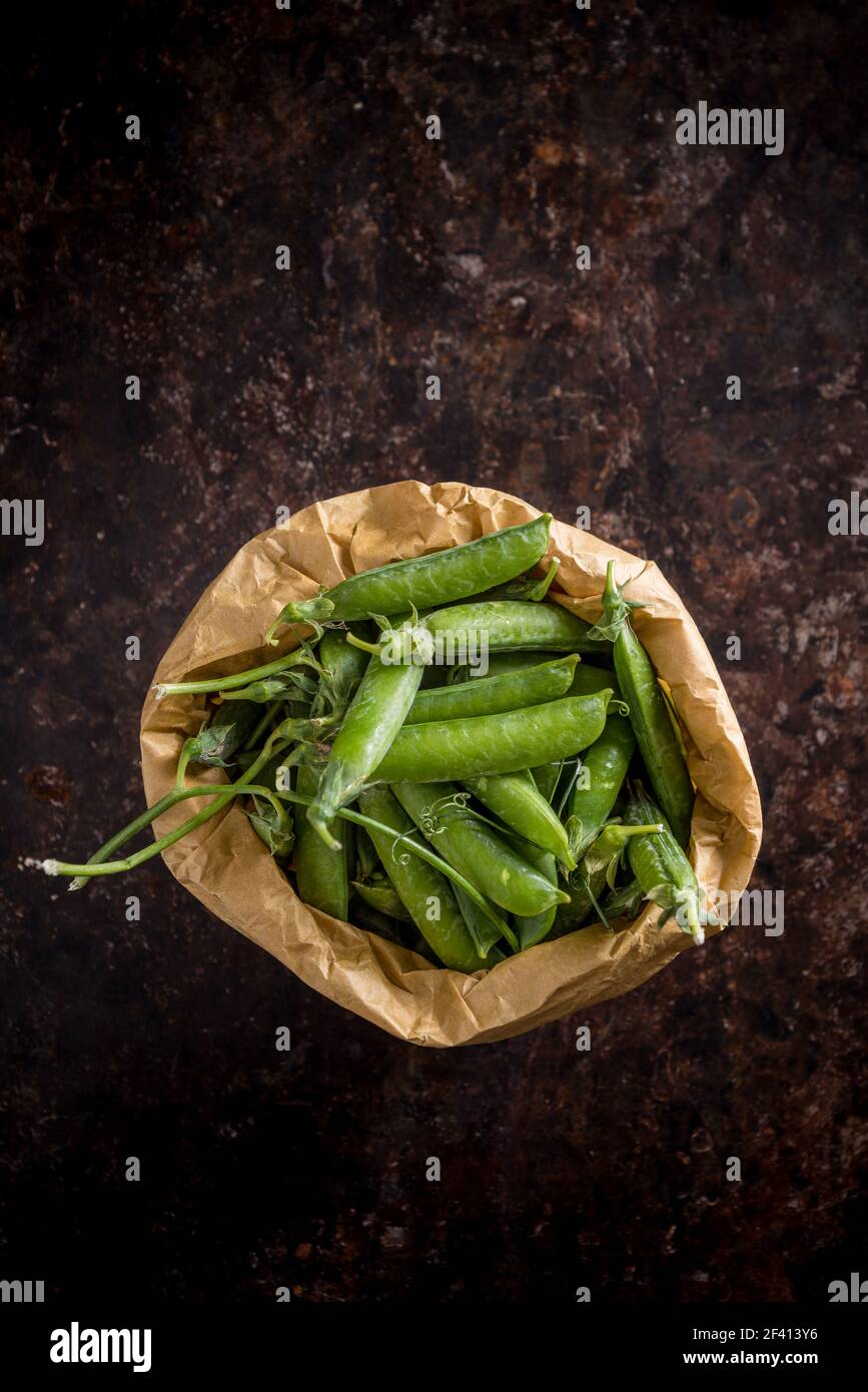 Green Peas Pods in a Paper Bag Stock Photo Alamy