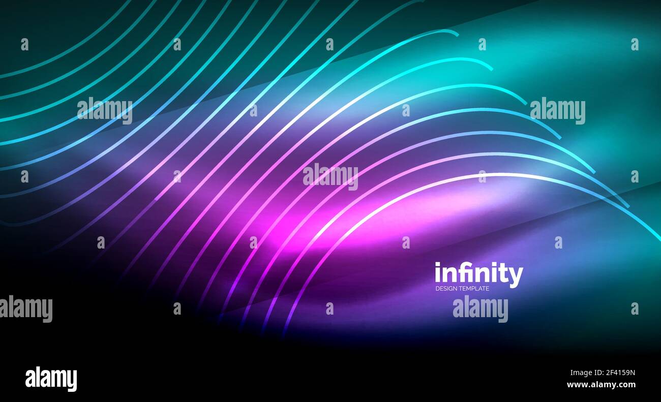Abstract wave on dark background, shiny glowing neon digital background ...