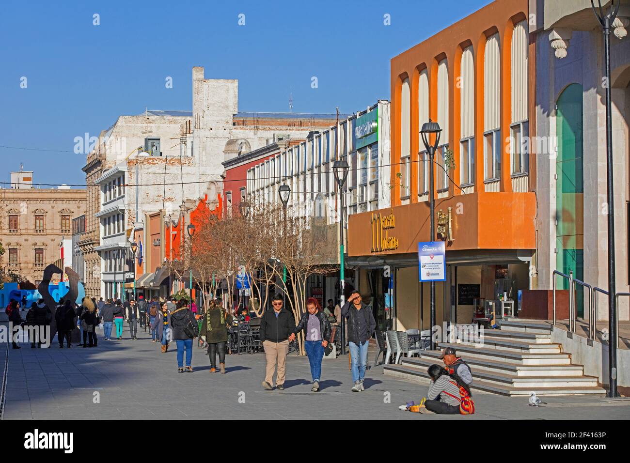 Mexicans walking in main shopping street in the city centre of Chihuahua, northwestern Mexico Stock Photo