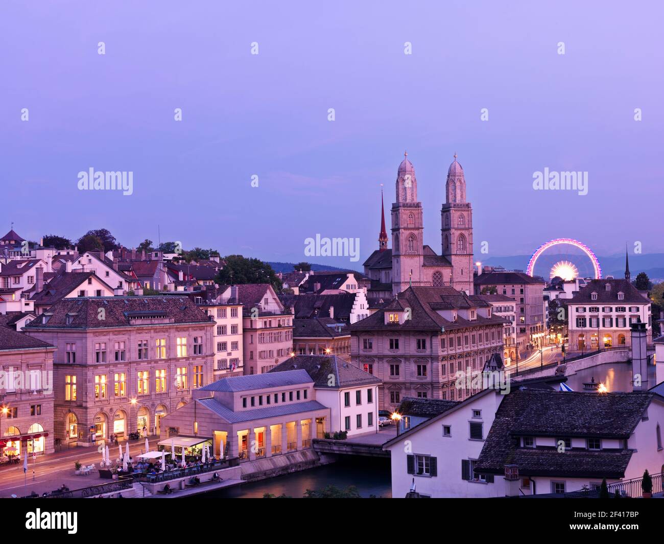 Old Town, Zurich with Grossmunster Church at dusk Stock Photo Alamy