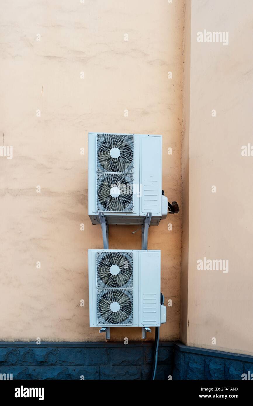 Industrial cooling machine on the wall with copyspace. Industrial