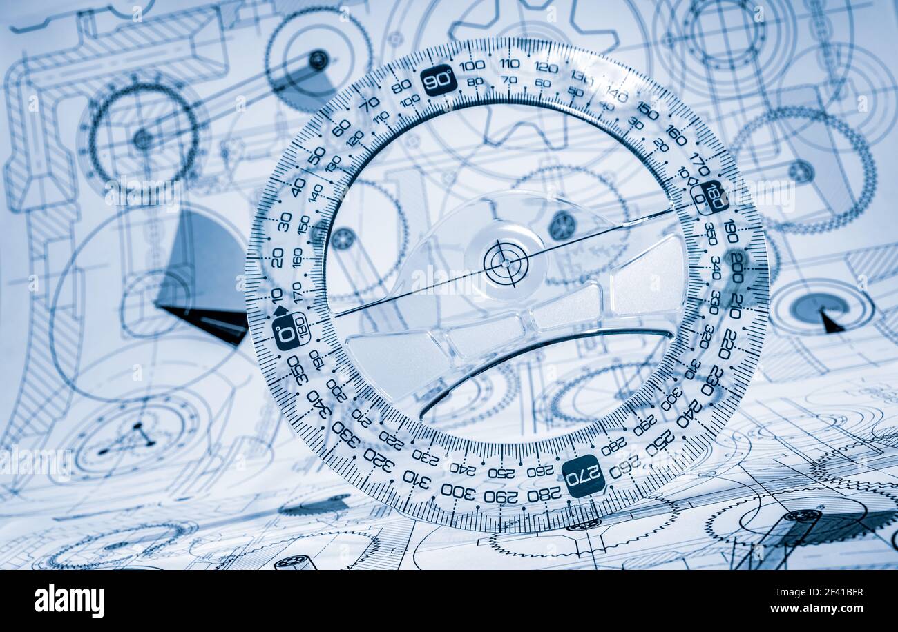 Technical drawings in a blue toning Stock Photo