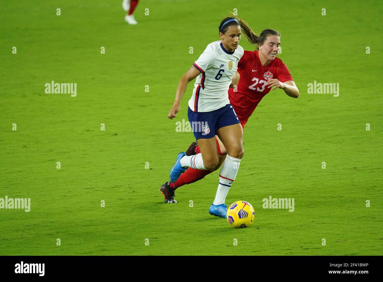 Orlando, Florida, USA, February 18, 2021, USA face Canada during the SheBelieves Cup at Exploria Stadium  (Photo Credit:  Marty Jean-Louis) Stock Photo