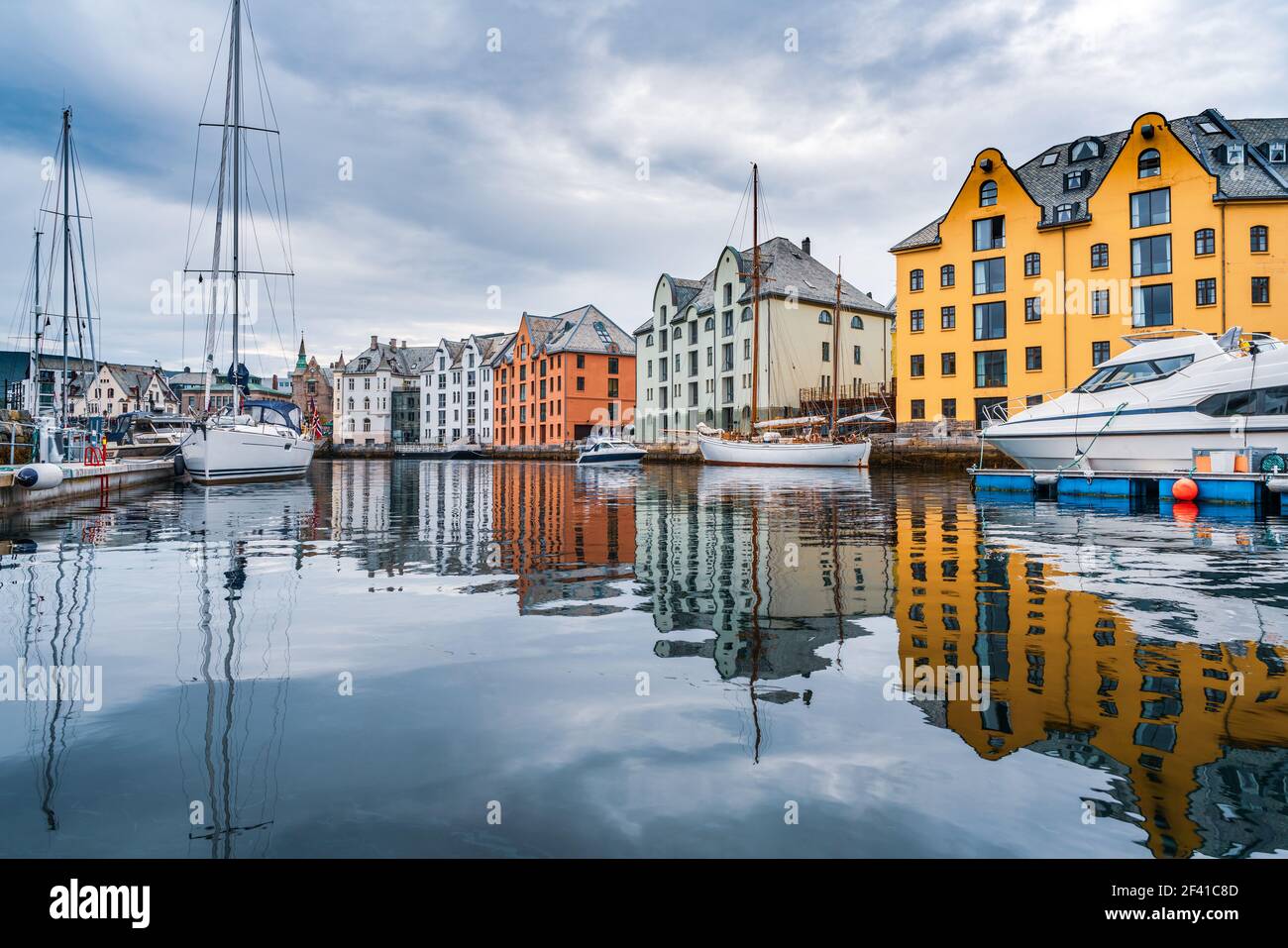 Aksla at the city of Alesund , Norway. It is a sea port, and is noted for its concentration of Art Nouveau architecture. Stock Photo