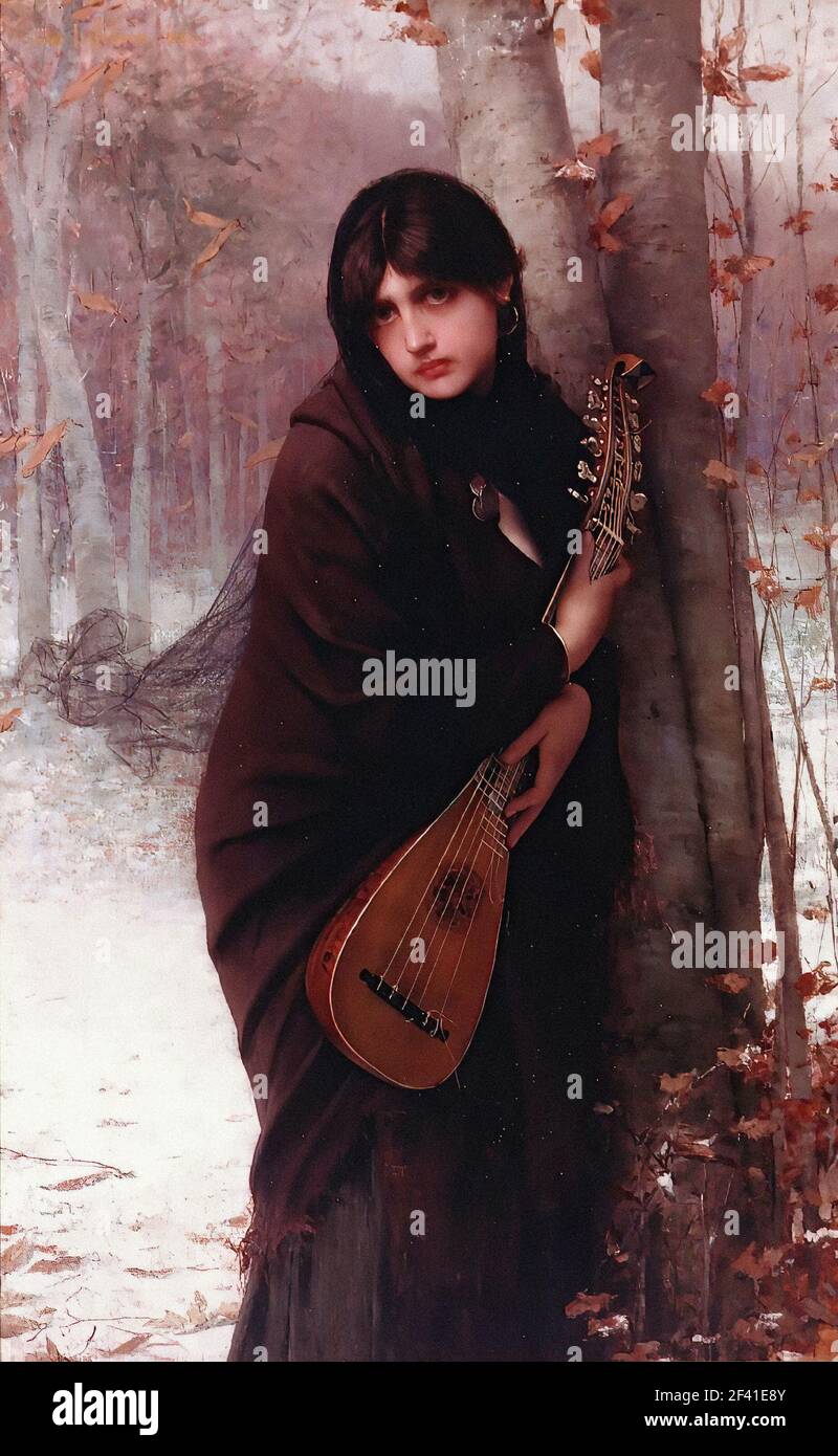 Jules Joseph Lefebvre - Girl with Mandolin 1870 Stock Photo