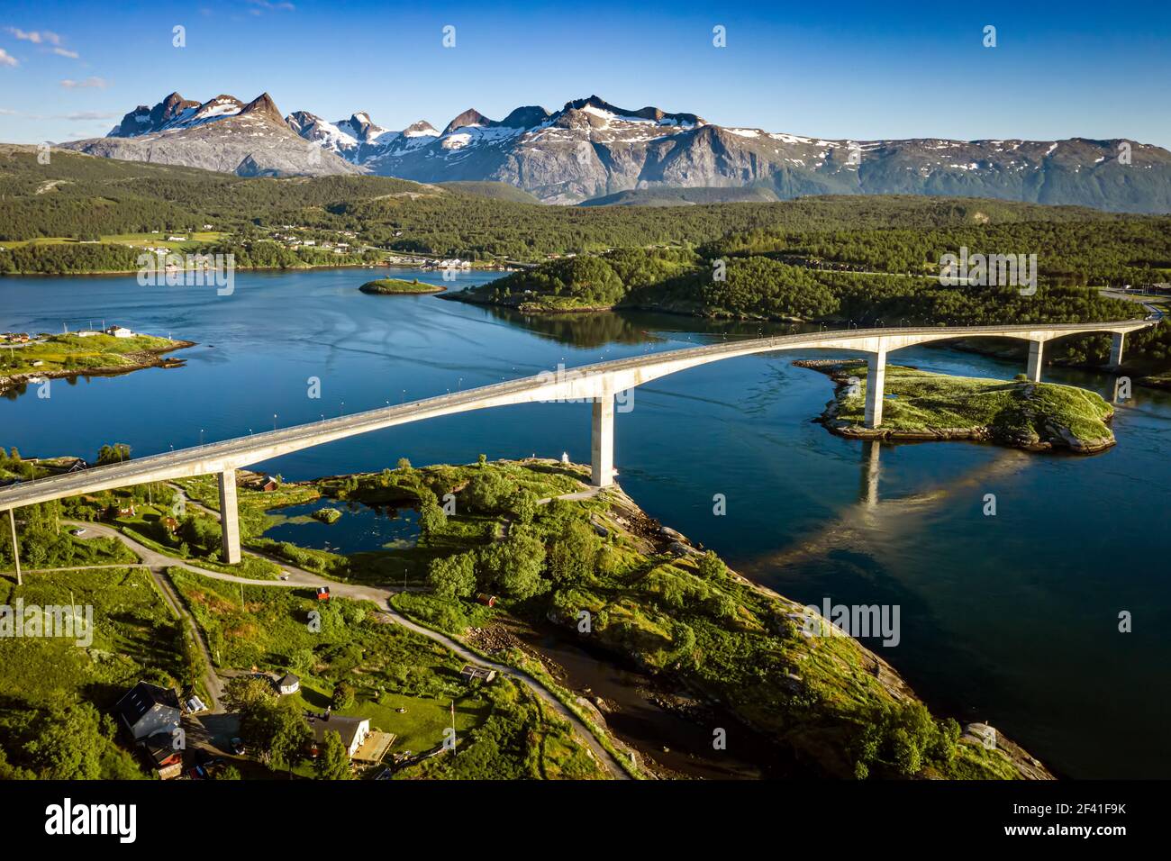 Whirlpools of the maelstrom of Saltstraumen, Nordland, Norway aerial view Beautiful Nature. Saltstraumen is a small strait with one of the strongest tidal currents in the world. Stock Photo