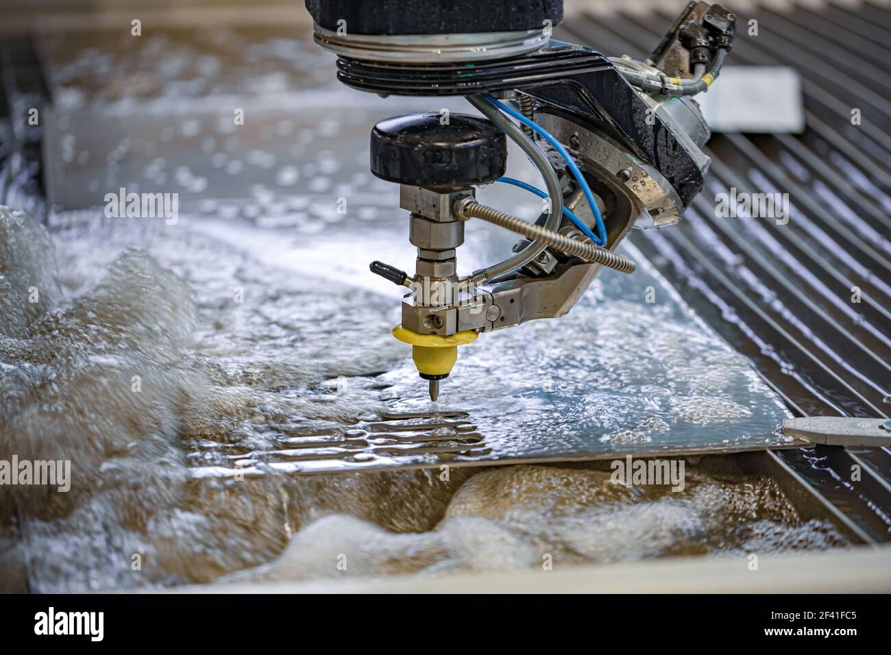 CNC water jet cutting machine modern industrial technology Stock Photo