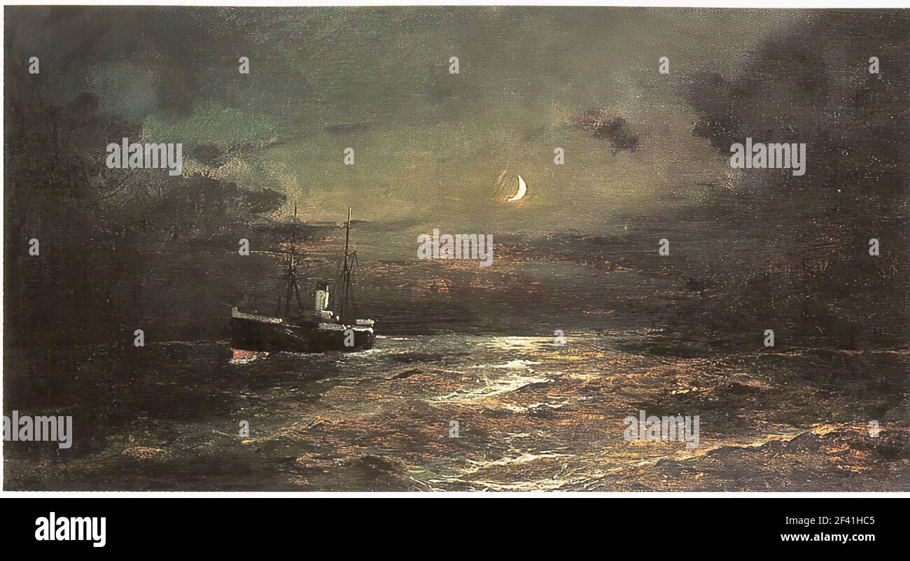 Konstantinos Volanakis - Boat Moonlight Stock Photo - Alamy
