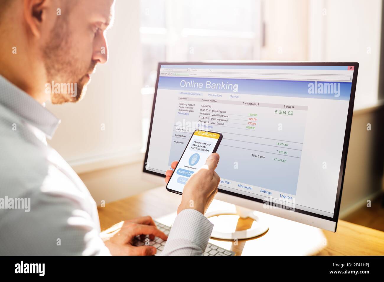2 Factor Virtual Bank Authentication And Deposit Stock Photo - Alamy