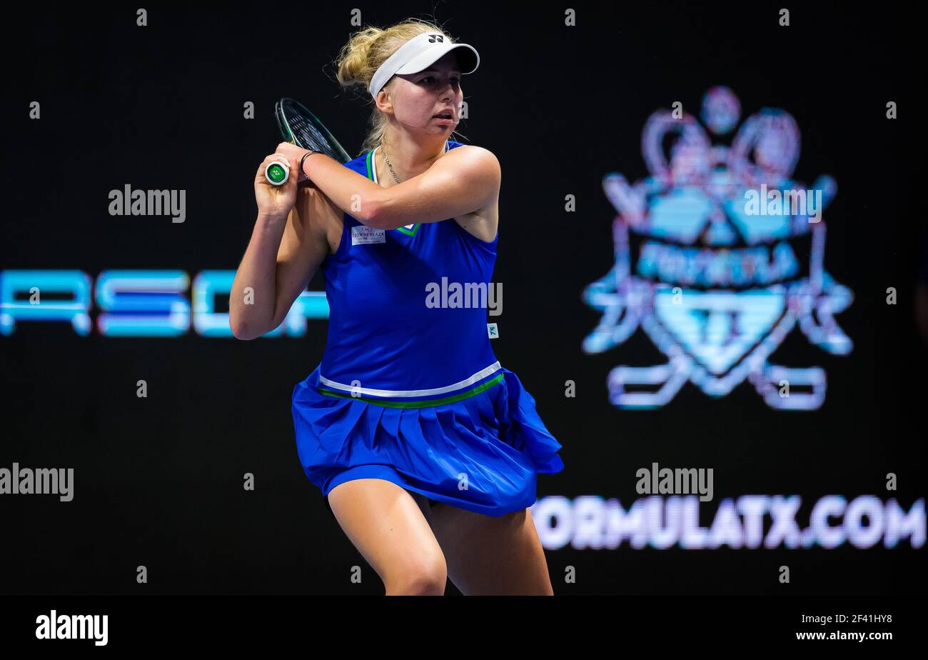 Clara Tauson of Denmark during the first round of the 2021 St Petersburg  Ladies Trophy, WTA 500 tennis tournament on March 16, 2021 at the Sibur  Arena in St Petersburg, Russia -