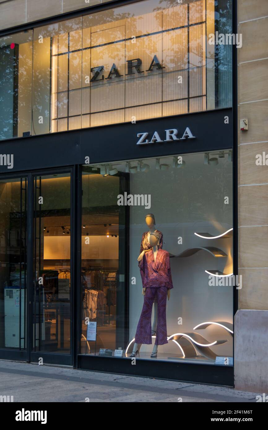 Facade of Zara store on avenue des Champs-Elysees, Paris, France Stock Photo