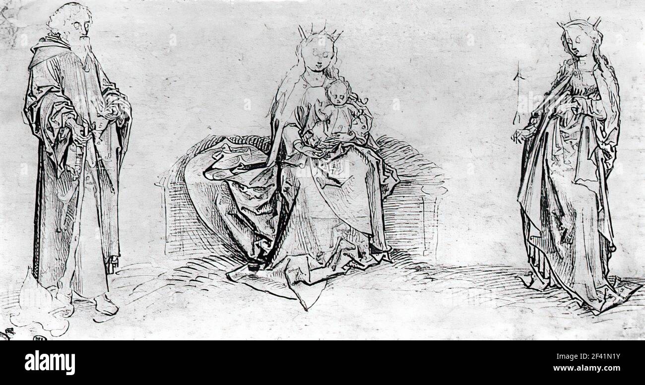 Martin Schongauer - Sitting Mary with St Jude Thaddeus St Ursula Stock Photo