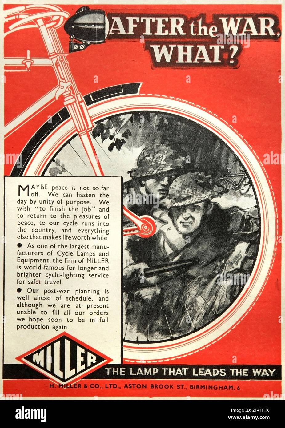 Vintage 1944 wartime advertisement for British Miller bicycle lights