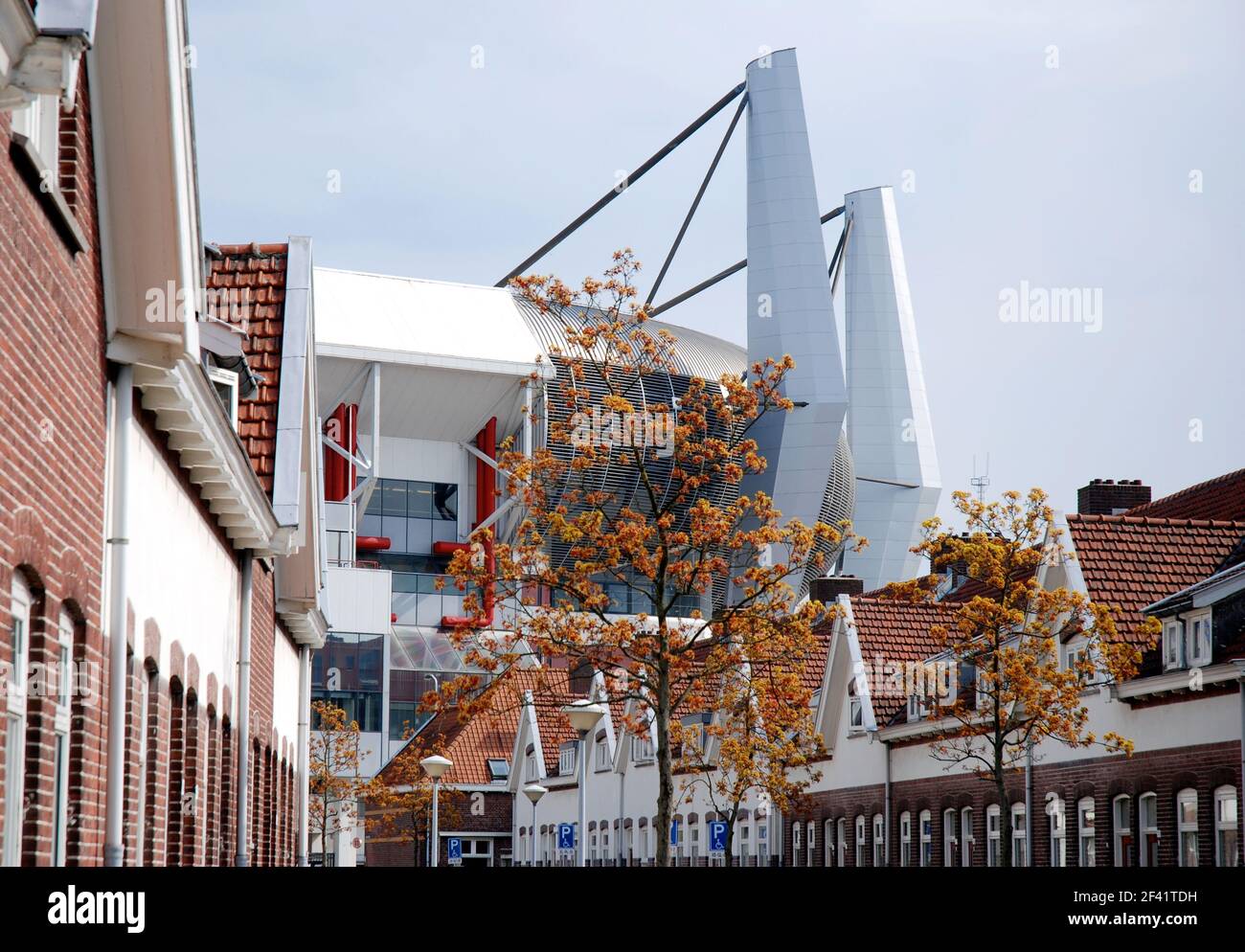 Eindhoven, Netherlands 04-11-2009 architecture of traditional houses and the Philips stadium Stock Photo