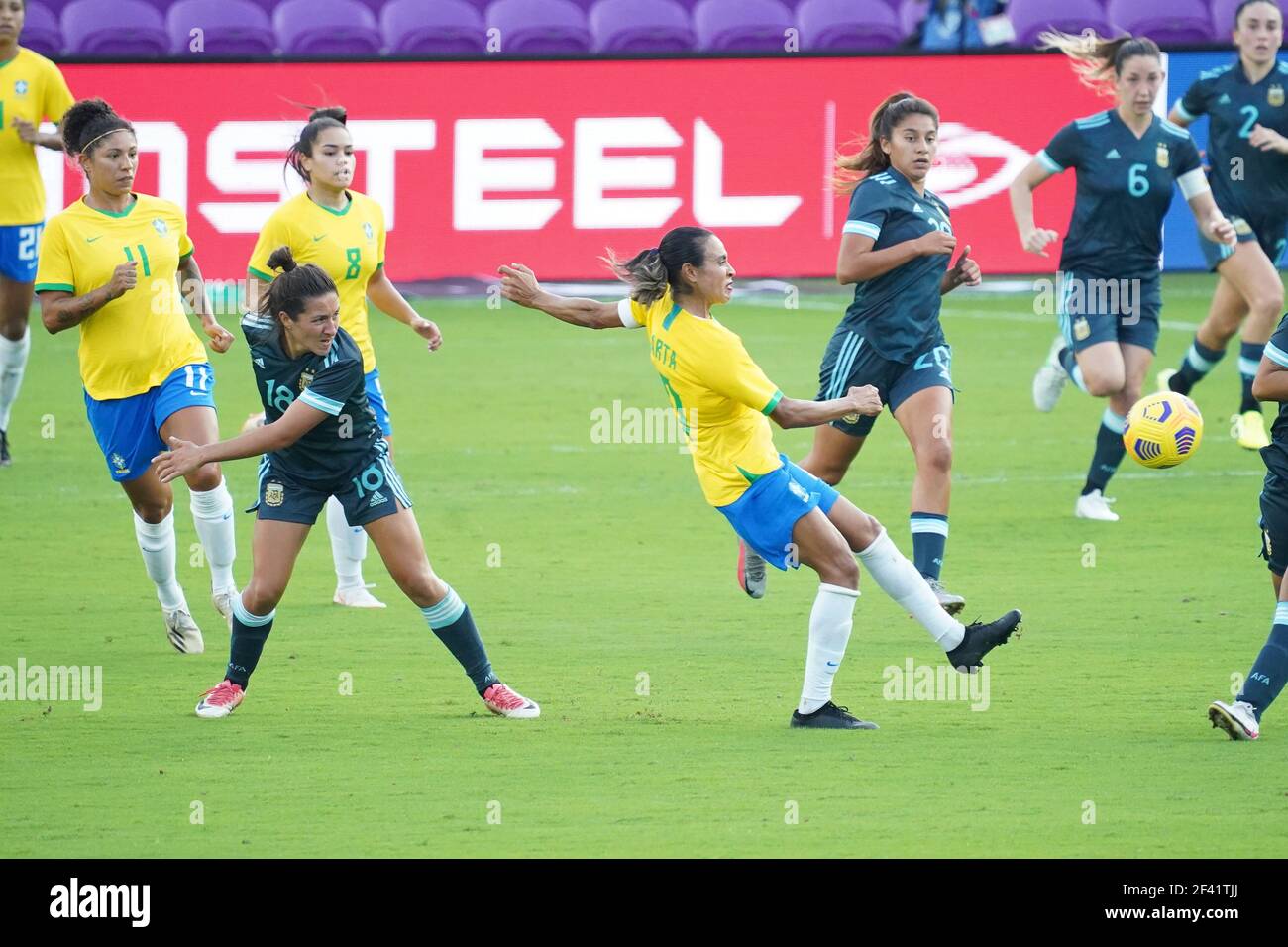 Orlando, Florida, USA, February 18, 2021, Brazil face Argentina during ...