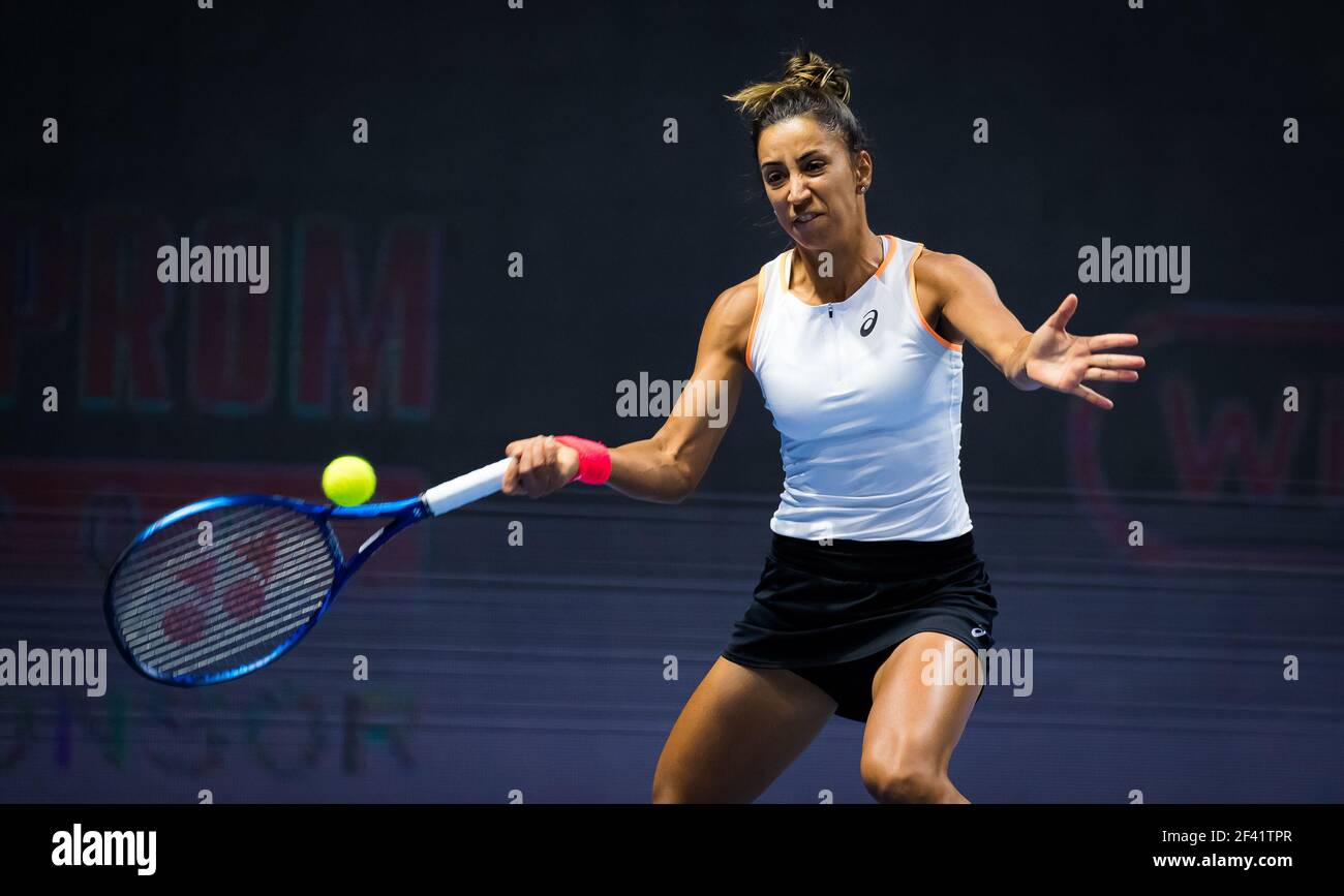 Cagla Buyukakcay of Turkey during the first round of the 2021 St Petersburg  Ladies Trophy, WTA 500 tennis tournament on March 16, 2021 at the Sibur  Arena in St Petersburg, Russia -