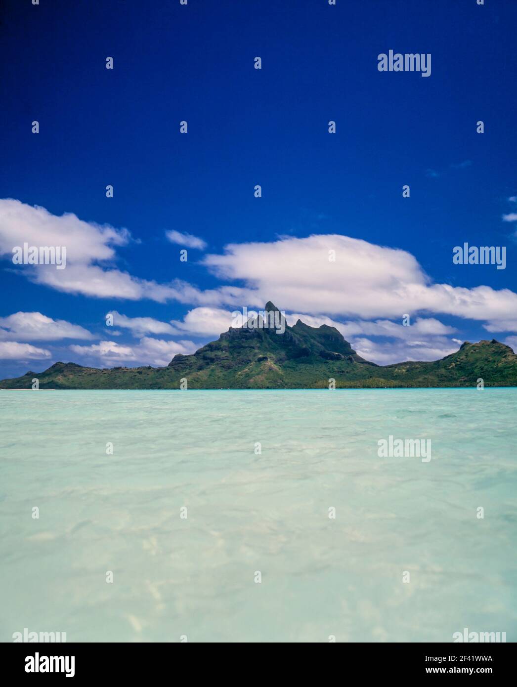 Bora Bora, French Polynesia, with Lagoon in the foreground, shot 6x7 film Stock Photo