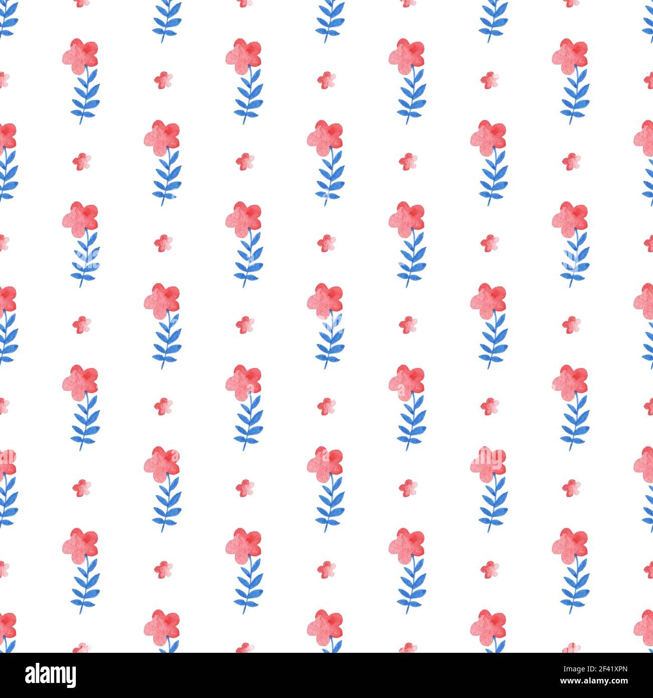 Watercolor floral seamless pattern with blue and pink flowers on a ...