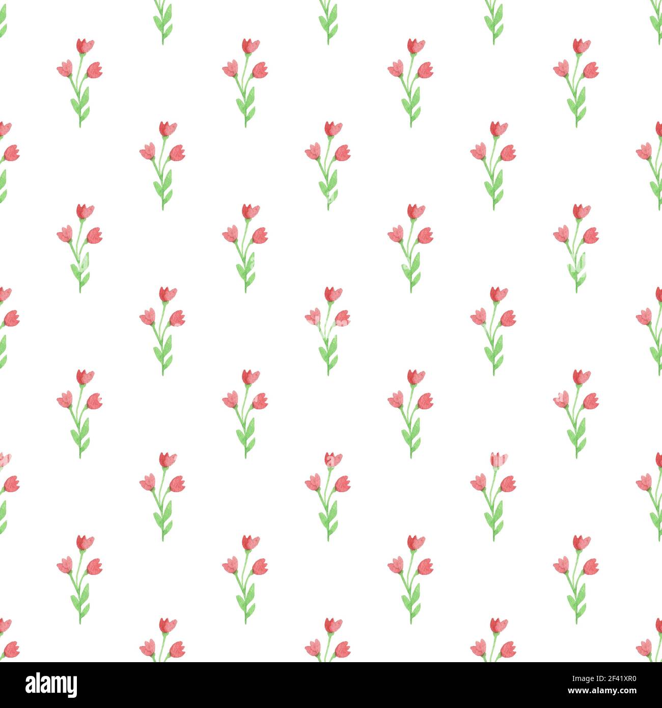Watercolor floral seamless pattern with pink flowers and green leaves ...