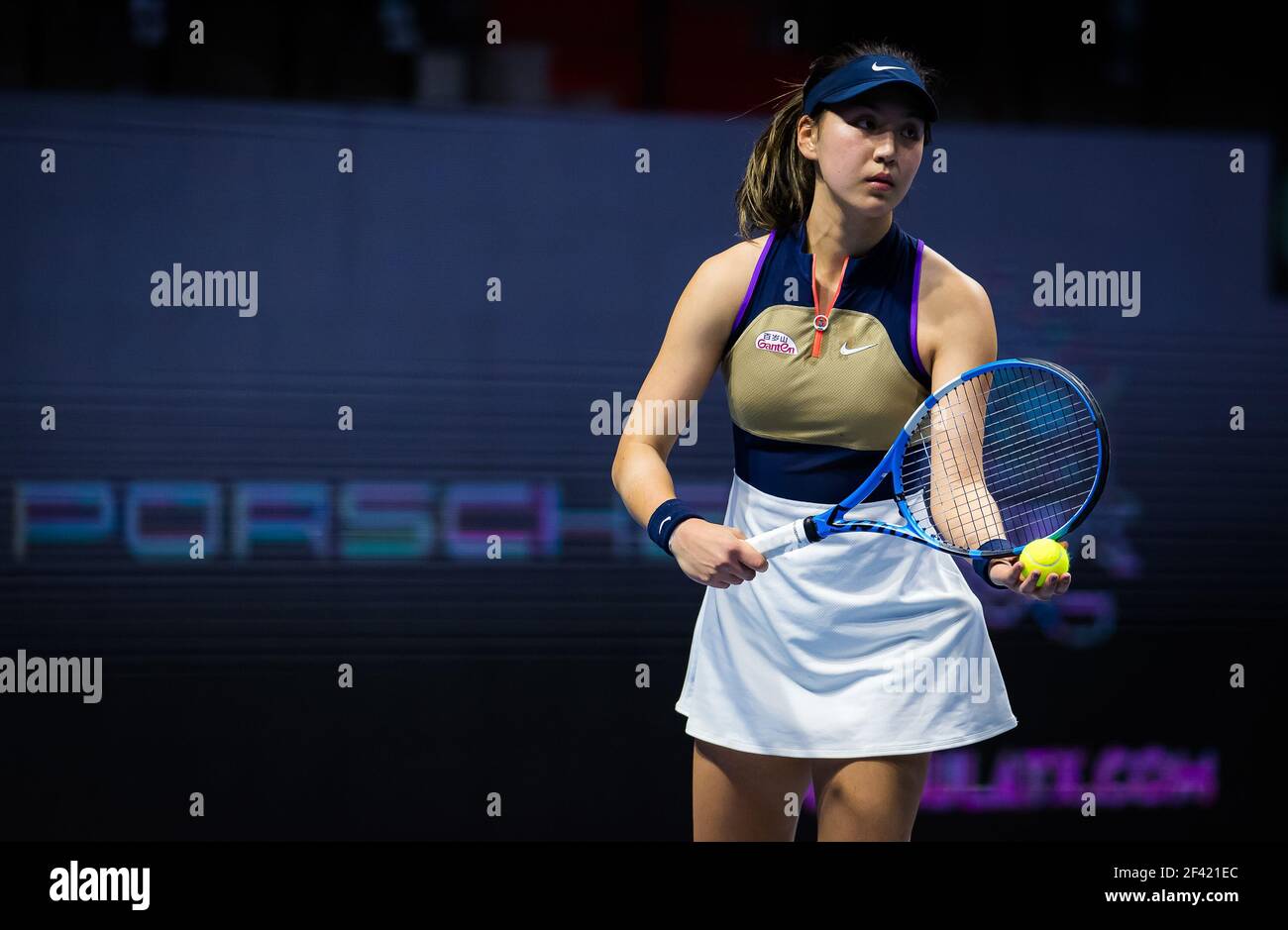 Xinyu Wang of China during her second-round match at the 2021 St Petersburg Ladies Trophy, WTA 500 tennis tournament on March 17, 2021 at the Sibur Arena in St Petersburg, Russia - Photo Rob Prange / Spain DPPI / DPPI / LiveMedia Stock Photo